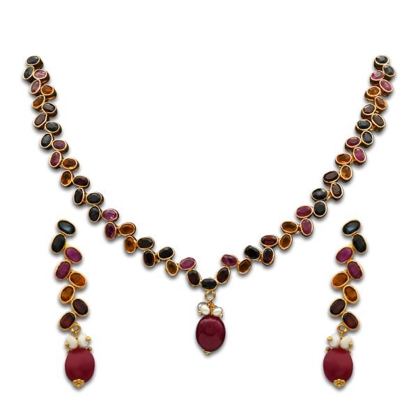 Gold Necklace Set With Natural Stones
